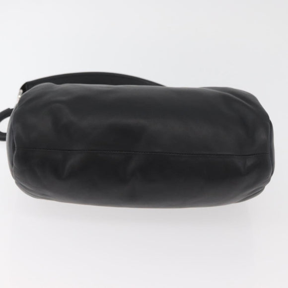 BURBERRY Handtas Leer Zwart Zilver Auth 174706A