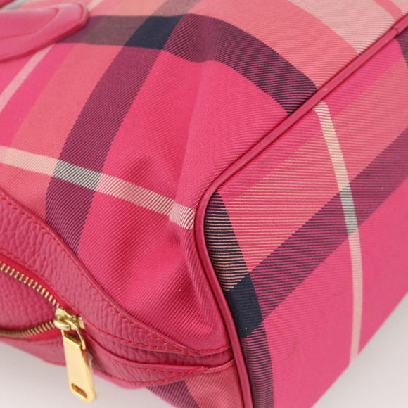 BLUE LABEL CRESTBRIDGE CB Check Bag Canvas Leather 2way Pink Gold Auth 174708A