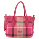BLUE LABEL CRESTBRIDGE CB Check Bag Canvas Leather 2way Pink Gold Auth 174708A-13
