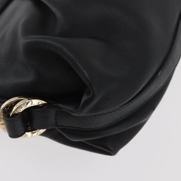 BVLGARI Clutch Bag Leather Black Gold Auth 174713A