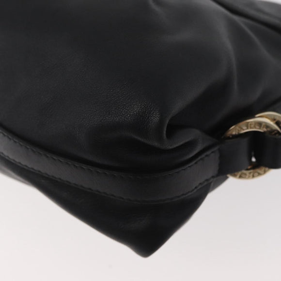 BVLGARI Clutch Bag Leather Black Gold Auth 174713A