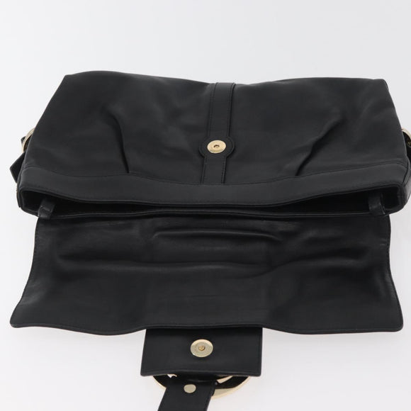 BVLGARI Clutch Bag Leather Black Gold Auth 174713A
