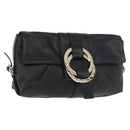 BVLGARI Clutch Bag Leather Black Gold Auth 174713A-1