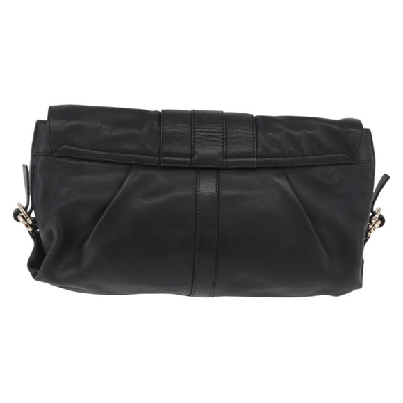 BVLGARI Clutch Bag Leather Black Gold Auth 174713A