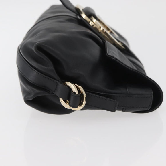 BVLGARI Clutch Bag Leather Black Gold Auth 174713A
