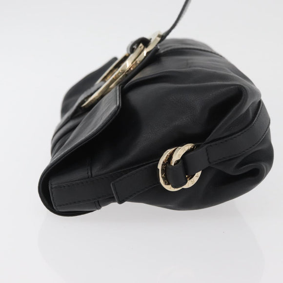 BVLGARI Clutch Bag Leather Black Gold Auth 174713A