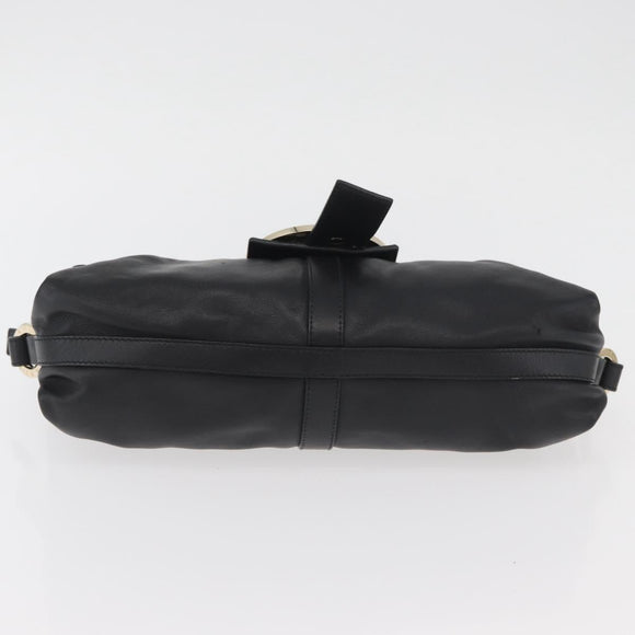 BVLGARI Clutch Bag Leather Black Gold Auth 174713A