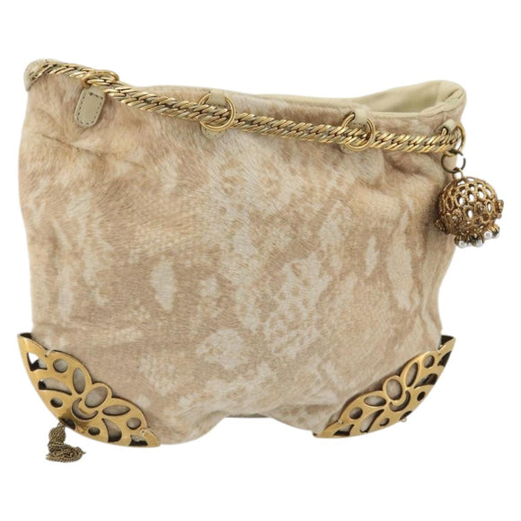 Chloe Purse Chain Hand Bag Harako leather Beige Gold Auth 174716