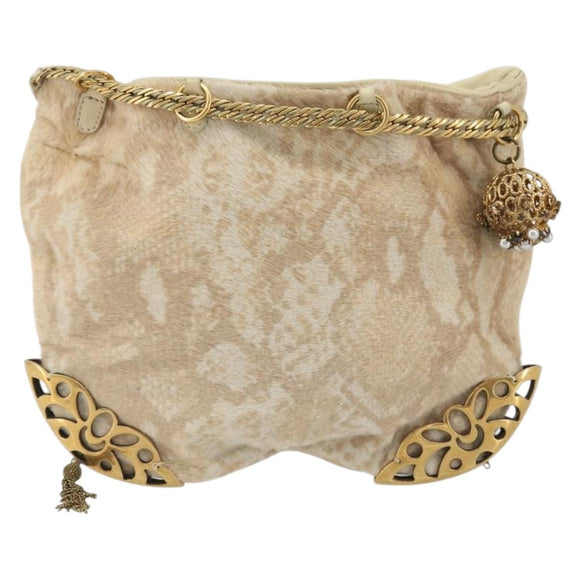 Chloe Purse Chain Hand Bag Harako leather Beige Gold Auth 174716