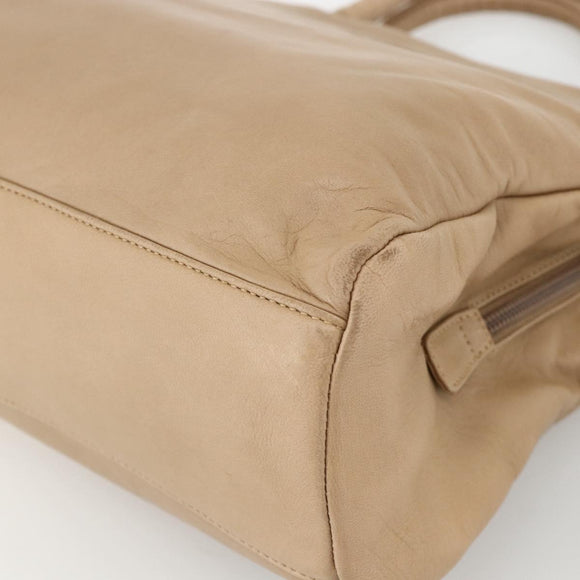 PRADA Hand Bag Leather Beige Auth 174739A