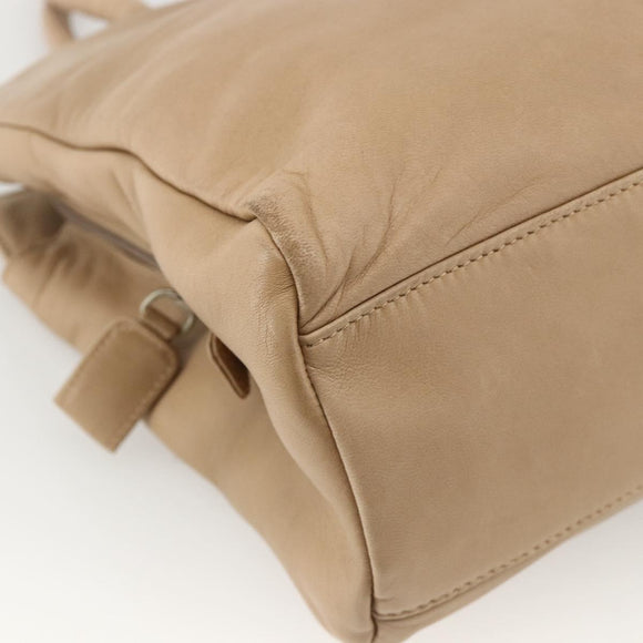 PRADA Hand Bag Leather Beige Auth 174739A