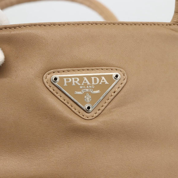 PRADA Hand Bag Leather Beige Auth 174739A