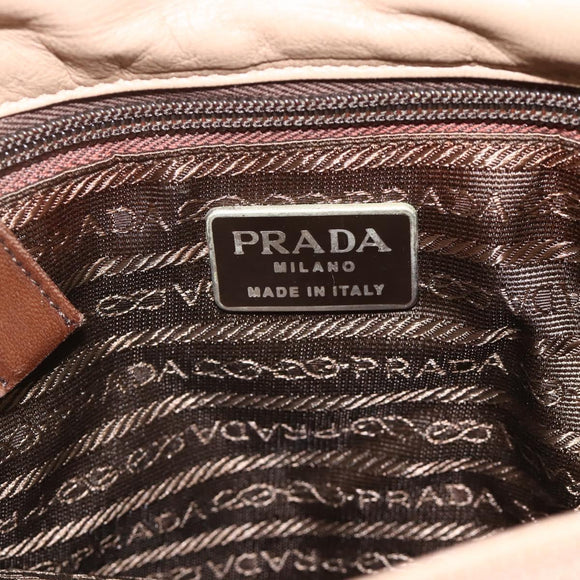 PRADA Hand Bag Leather Beige Auth 174739A