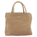 PRADA Hand Bag Leather Beige Auth 174739A-1