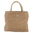 PRADA Hand Bag Leather Beige Auth 174739A-13