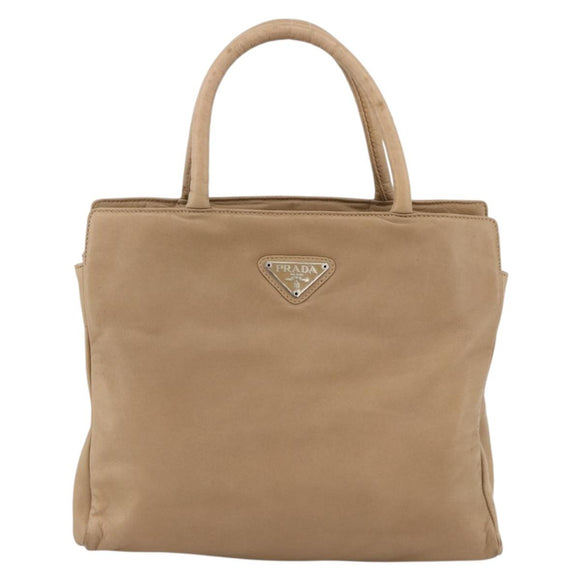 PRADA Hand Bag Leather Beige Auth 174739A