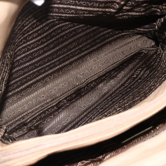 PRADA Hand Bag Leather Beige Auth 174739A