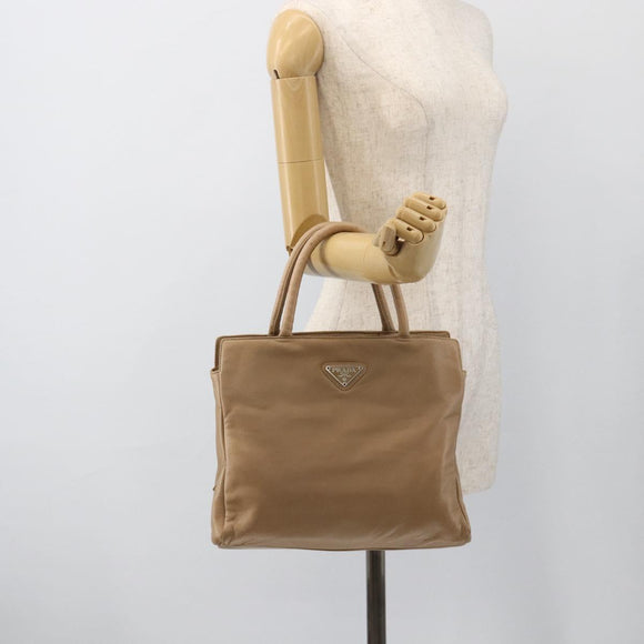 PRADA Hand Bag Leather Beige Auth 174739A