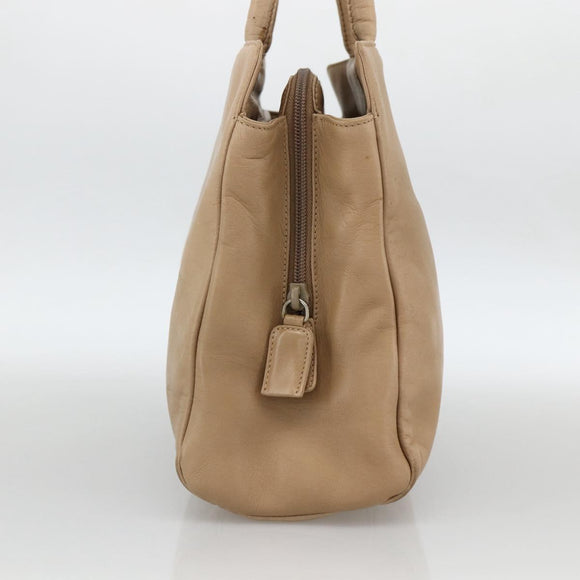PRADA Hand Bag Leather Beige Auth 174739A