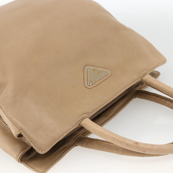 PRADA Hand Bag Leather Beige Auth 174739A