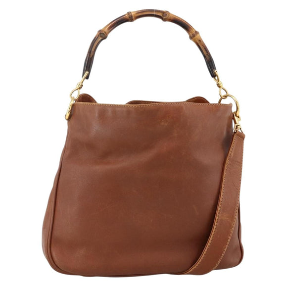 GUCCI Bamboo Hand Bag Leather 2way Brown Gold 001 123 1638 Auth 174741
