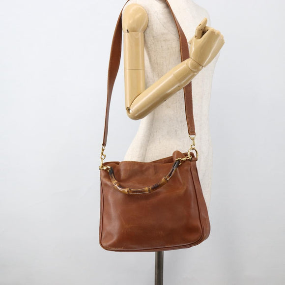 GUCCI Bamboo Hand Bag Leather 2way Brown Gold 001 123 1638 Auth 174741
