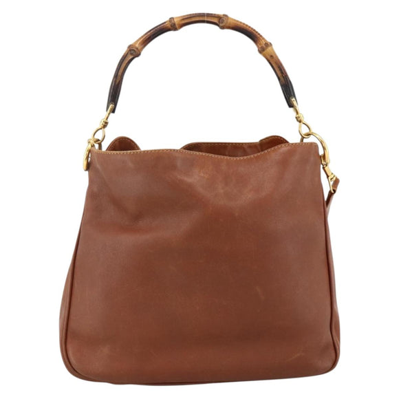 GUCCI Bamboo Hand Bag Leather 2way Brown Gold 001 123 1638 Auth 174741