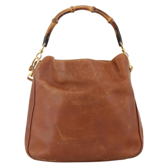 GUCCI Bamboo Hand Bag Leather 2way Brown Gold 001 123 1638 Auth 174741