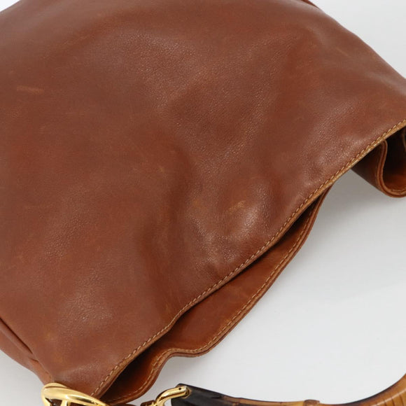 GUCCI Bamboo Hand Bag Leather 2way Brown Gold 001 123 1638 Auth 174741