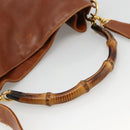 GUCCI Bamboo Hand Bag Leather 2way Brown Gold 001 123 1638 Auth 174741-7