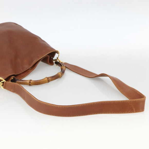 GUCCI Bamboo Hand Bag Leather 2way Brown Gold 001 123 1638 Auth 174741