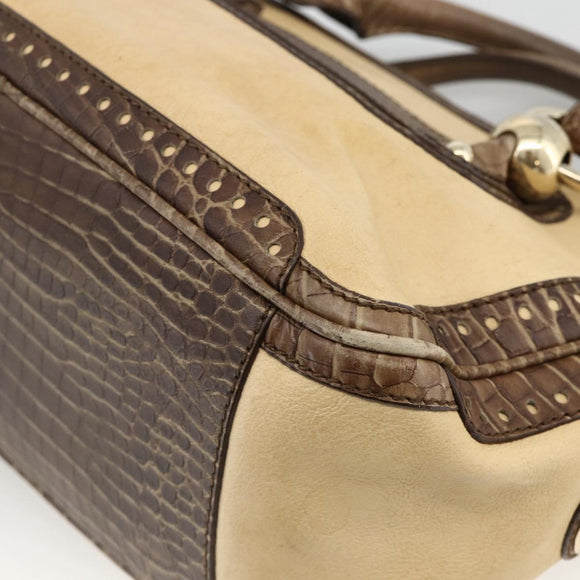 CELINE Boogie bag Hand Bag Leather Beige Gold Auth 174749
