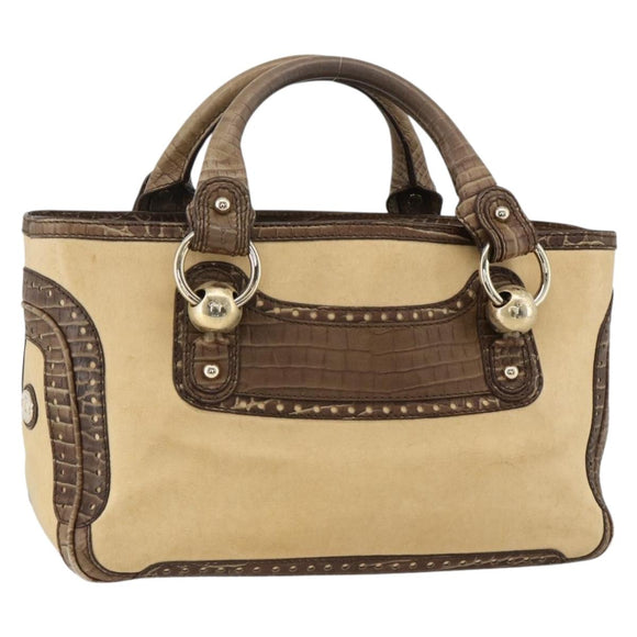 CELINE Boogie bag Hand Bag Leather Beige Gold Auth 174749