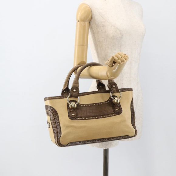 CELINE Boogie bag Hand Bag Leather Beige Gold Auth 174749