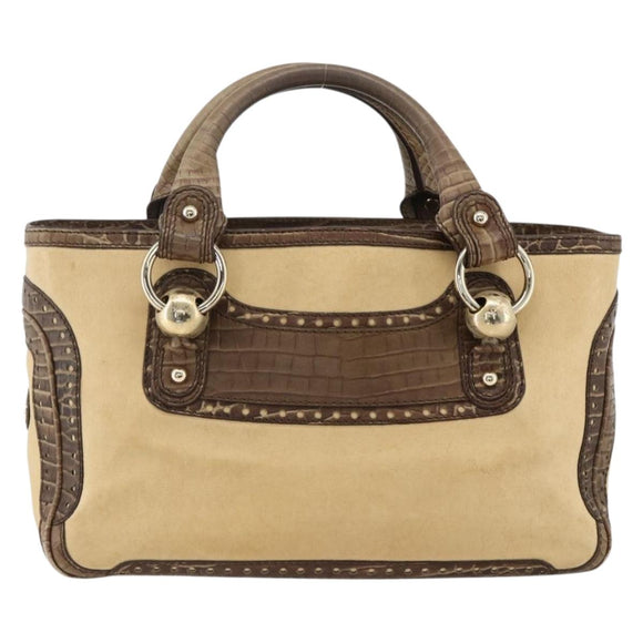 CELINE Boogie bag Hand Bag Leather Beige Gold Auth 174749