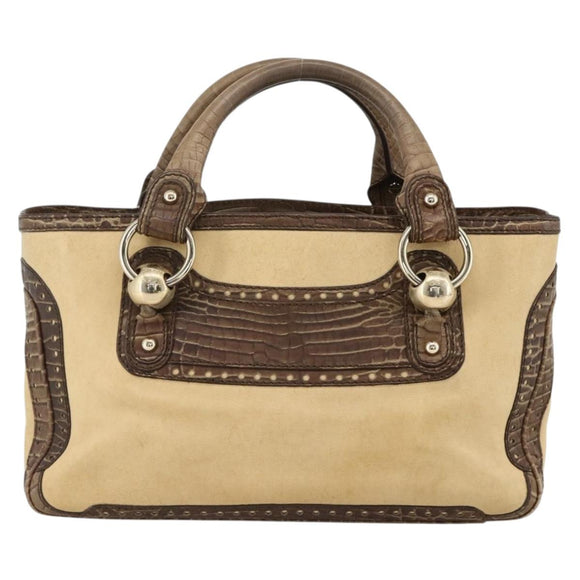 CELINE Boogie bag Hand Bag Leather Beige Gold Auth 174749
