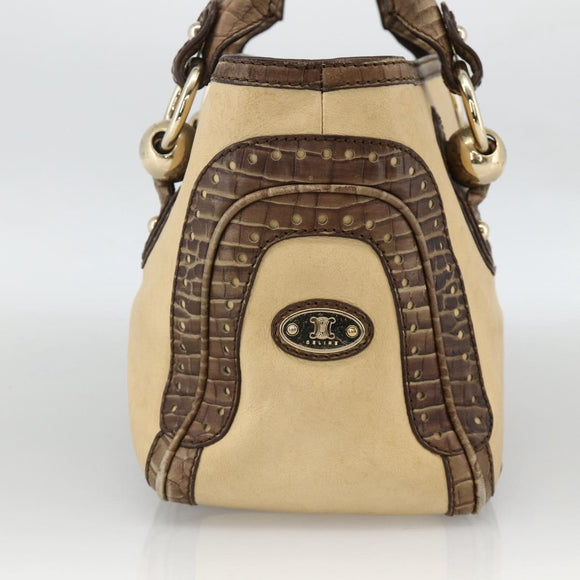 CELINE Boogie bag Hand Bag Leather Beige Gold Auth 174749