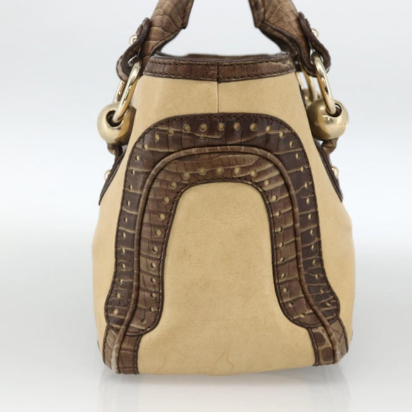 CELINE Boogie bag Hand Bag Leather Beige Gold Auth 174749