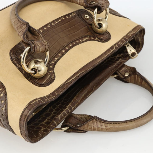 CELINE Boogie bag Hand Bag Leather Beige Gold Auth 174749
