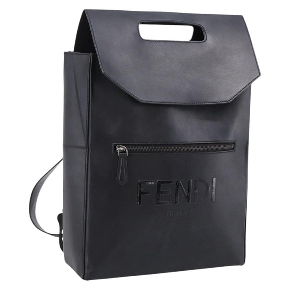 FENDI Backpack Leather Black Silver Auth 174752
