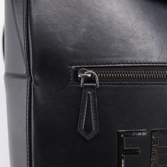 FENDI Backpack Leather Black Silver Auth 174752
