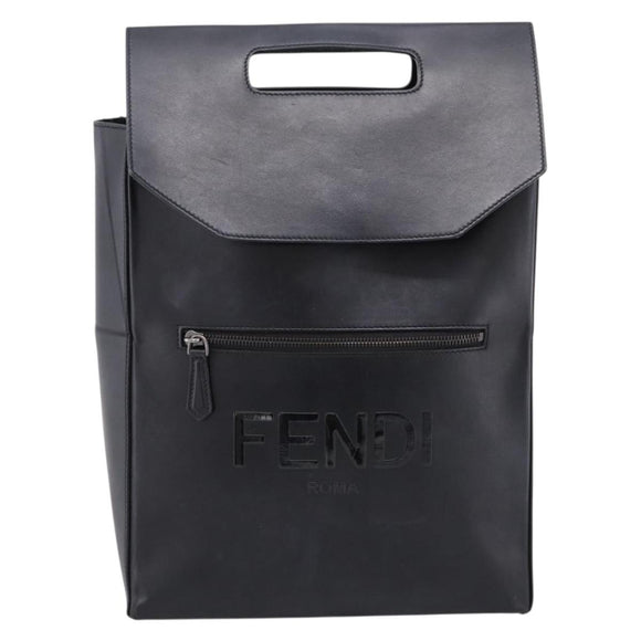 FENDI Backpack Leather Black Silver Auth 174752