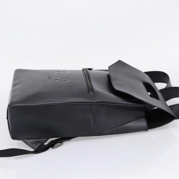 FENDI Backpack Leather Black Silver Auth 174752