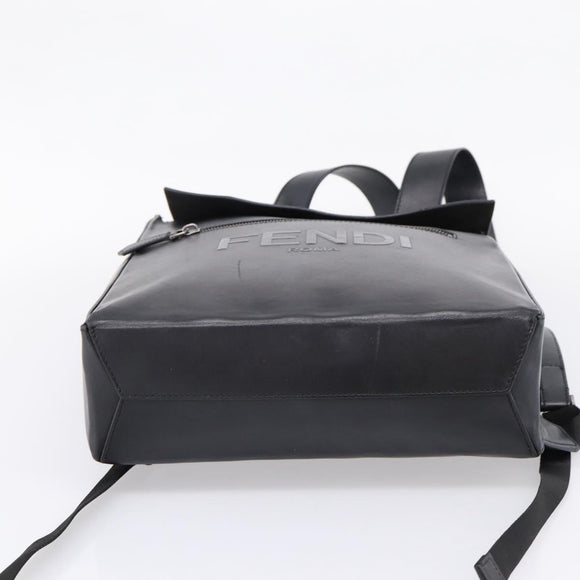 FENDI Backpack Leather Black Silver Auth 174752