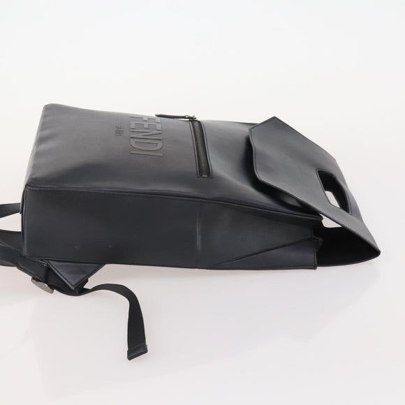 FENDI Backpack Leather Black Silver Auth 174752A