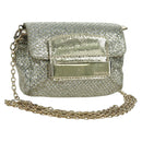 Jimmy Choo Chain Sequin Shoulder Bag Leather Gold Auth 174755A-1