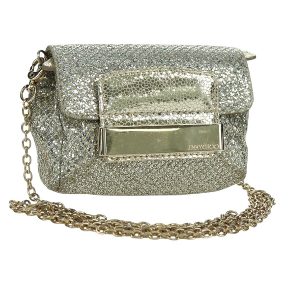 Jimmy Choo Chain Sequin Shoulder Bag Leather Gold Auth 174755A
