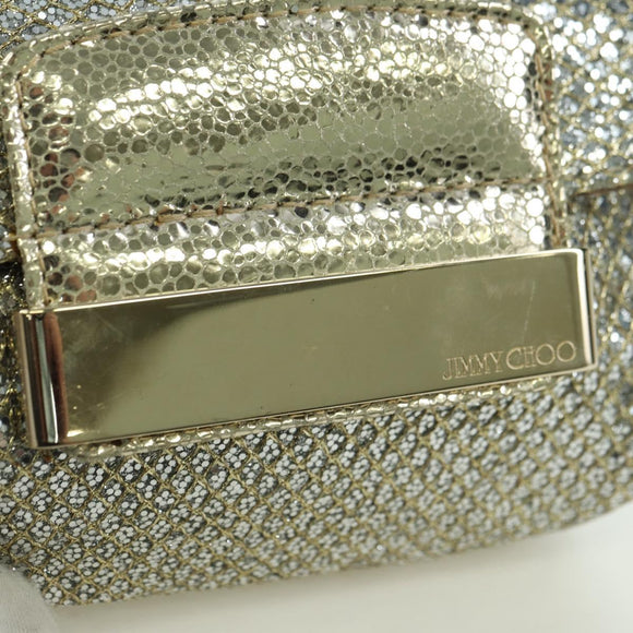 Jimmy Choo Chain Sequin Shoulder Bag Leather Gold Auth 174755A