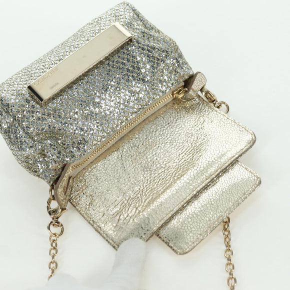Jimmy Choo Chain Sequin Shoulder Bag Leather Gold Auth 174755A