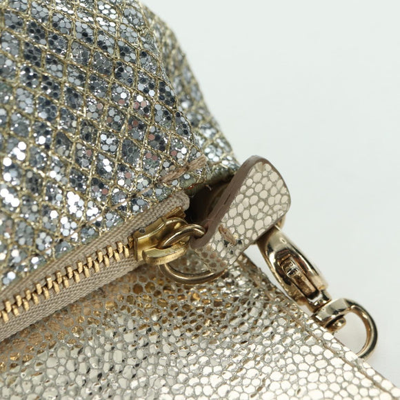 Jimmy Choo Chain Sequin Shoulder Bag Leather Gold Auth 174755A